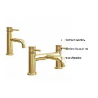 Core Brushed Brass Bathroom Tap Pack with Diamond Cross Hatch Detail
