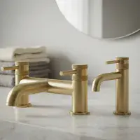 Core Brushed Brass Bathroom Tap Pack with Diamond Cross Hatch Detail