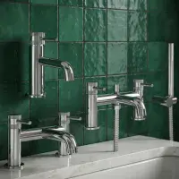 Core Chrome Bathroom Tap Pack with Diamond Cross Hatch Detail