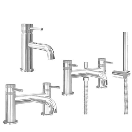 Core Chrome Bathroom Tap Pack with Diamond Cross Hatch Detail