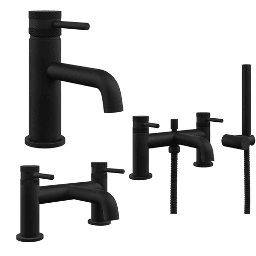 Core Matt Black Bathroom Tap Pack with Diamond Cross Hatch Detail