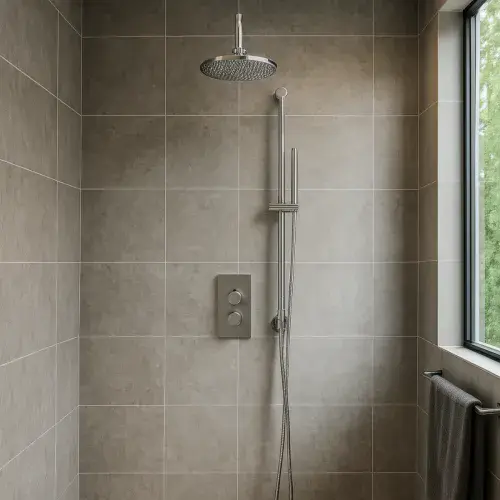 Core Round Handle with Head and Handset Riser Kit, Chrome, Matt Black or Brushed Brass