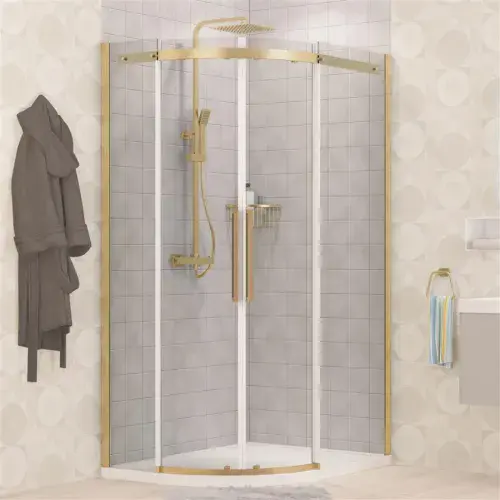 Corniche 2000 Brushed Brass 8mm Offset Quadrant Shower Enclosure