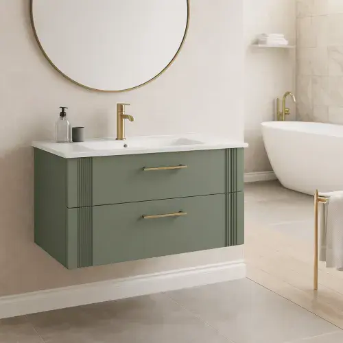 Cranham 800mm Wall Hung Vanity Unit Sage Green inc Basin
