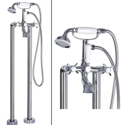 Cross Top Floor Standing Bath/Shower Mixer with Shower Kit, Chrome