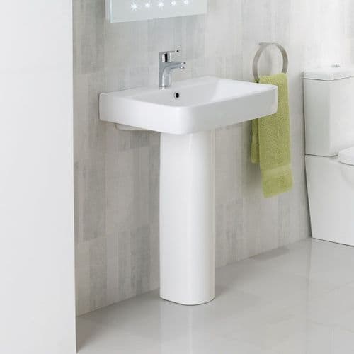 Crowthorne 500mm x 400mm 1 Tap Hole Ceramic Cloakroom Basin and Pedestal - White