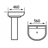 Crowthorne 560mm x 450mm 1 Tap Hole Ceramic Basin and Semi Pedestal - White