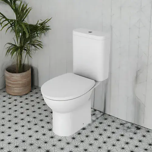 Cruz Rimless Close Coupled Toilet with Optional Colour Flush Push Button & Soft Close Seat