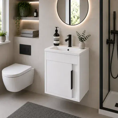 Cruzz 510mm Gloss White Wall Hung Vanity Unit & Basin