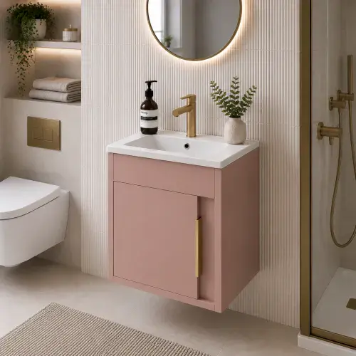 Cruzz 510mm Matt Antique Rose Wall Hung Vanity Unit & Basin