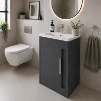 Cruzz 510mm Matt Graphite Grey Floor Standing Vanity Unit & Basin