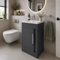 Cruzz 510mm Matt Graphite Grey Floor Standing Vanity Unit & Basin