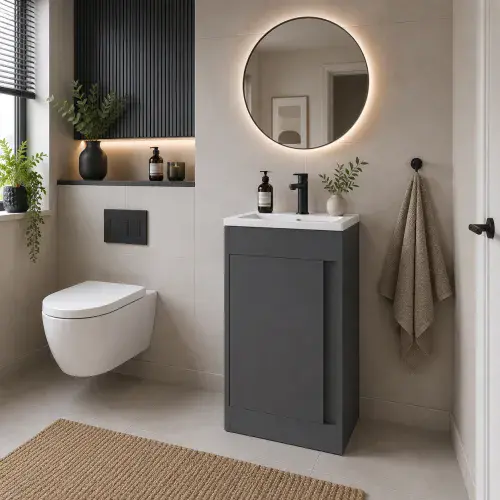 Cruzz 510mm Matt Graphite Grey Floor-Standing Basin Vanity Unit & Basin