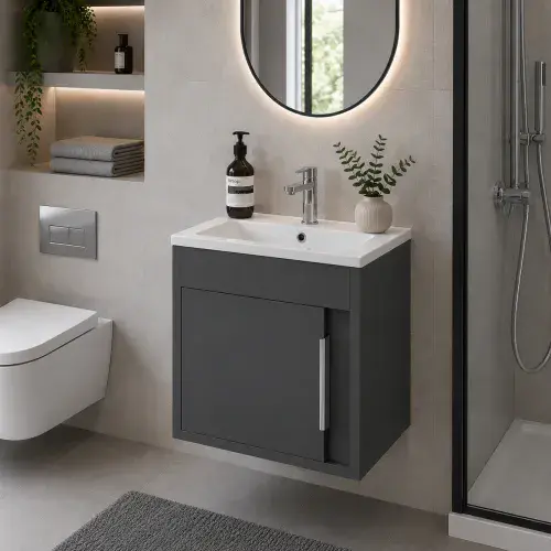 Cruzz 510mm Matt Grey Wall Hung Vanity Unit & Basin