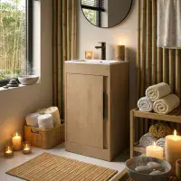 Cruzz 510mm Oak Floor Standing Vanity Unit & Basin