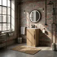 Cruzz 510mm Oak Floor Standing Vanity Unit & Basin
