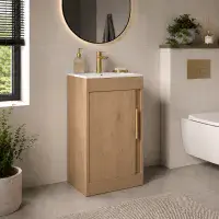 Cruzz 510mm Oak Floor Standing Vanity Unit & Basin