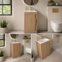 Cruzz 510mm Oak Floor Standing Vanity Unit & Basin