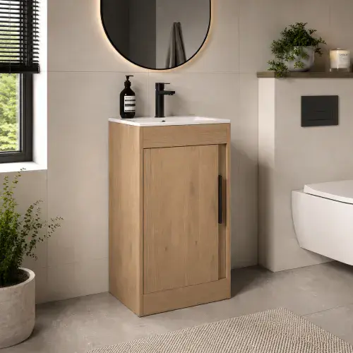 Cruzz 510mm Oak Floor-Standing Basin Vanity Unit & Basin