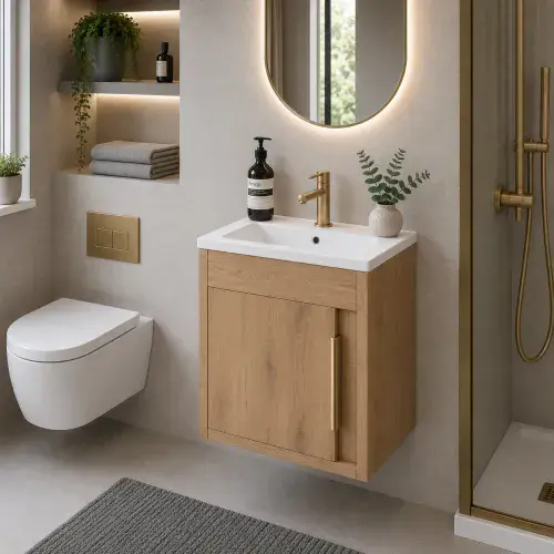 Cruzz 510mm Oak Wall Hung Vanity Unit & Basin