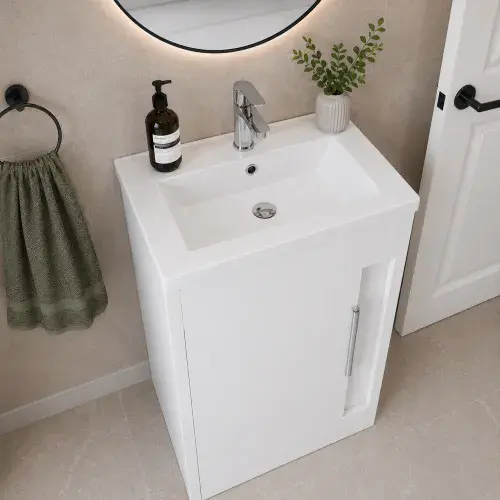 Cruzz 510mm White Floor-Standing Basin Vanity Unit & Basin