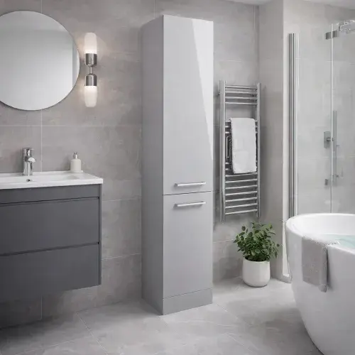 Deltar 350mm Floor Standing 2 Door Tall Unit, Grey Gloss