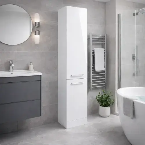 Deltar 350mm Floor Standing 2 Door Tall Unit, White Gloss