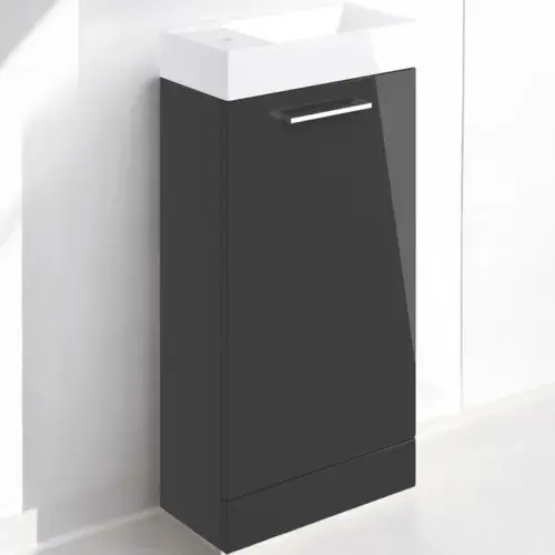 Deltar 410mm Floor Standing 1 Door Basin Unit with Basin, Anthracite Gloss