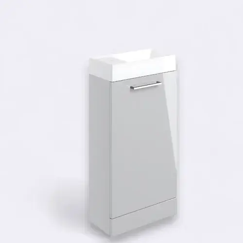 Deltar 410mm Floor Standing 1 Door Basin Unit with Basin, Grey Gloss