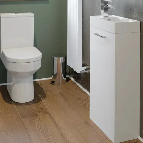 Deltar 410mm Floor Standing 1 Door Basin Unit with Basin, White Gloss