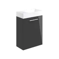 Deltar 410mm Wall Hung 1 Door Basin Unit with Basin, Anthracite Gloss