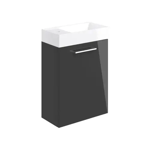 Deltar 410mm Wall Hung 1 Door Basin Unit with Basin, Anthracite Gloss