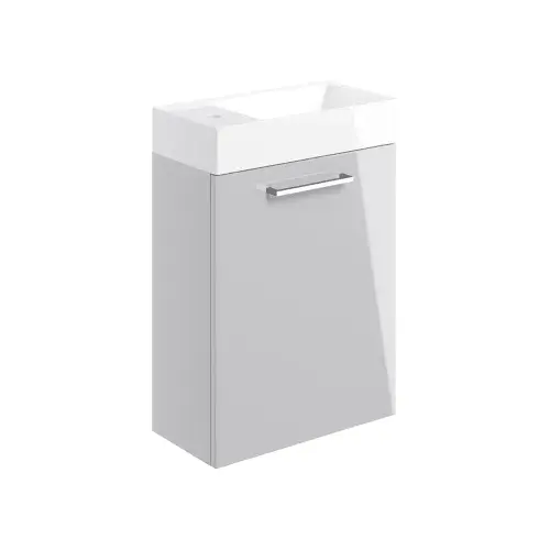 Deltar 410mm Wall Hung 1 Door Basin Unit with Basin, Grey Gloss