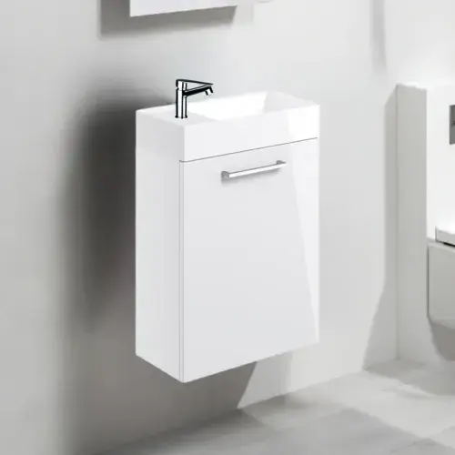 Deltar 410mm Wall Hung 1 Door Basin Unit with Basin, White Gloss