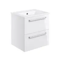Deltar 510mm Wall Hung 2 Drawer Basin Unit with Basin, White Gloss
