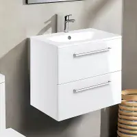 Deltar 510mm Wall Hung 2 Drawer Basin Unit with Basin, White Gloss
