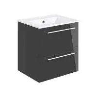 Deltar 610mm Dark Grey Wall Hung 2 Drawer Basin Unit with Basin