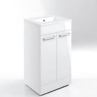 Deltar 610mm Floor Standing 2 Door Basin Unit with Basin, White Gloss