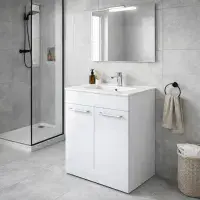 Deltar 610mm Floor Standing 2 Door Basin Unit with Basin, White Gloss
