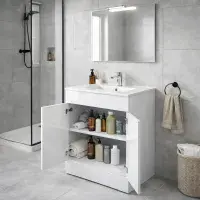 Deltar 610mm Floor Standing 2 Door Basin Unit with Basin, White Gloss