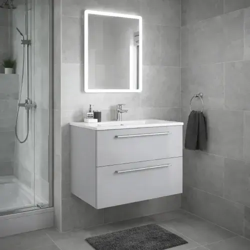 Deltar 610mm Wall Hung 2 Drawer Basin Unit with Basin, Grey Gloss