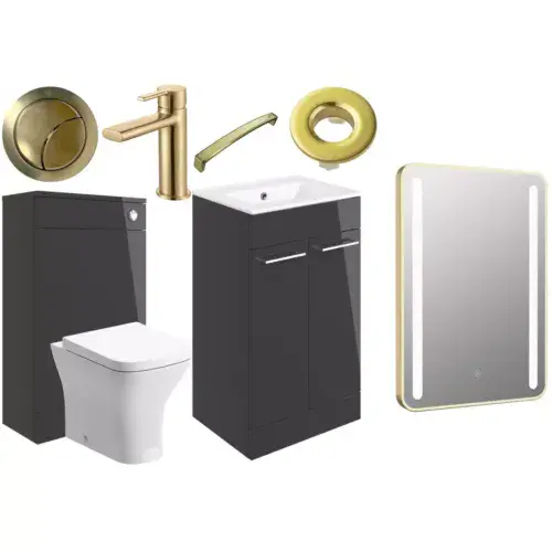 Deltar Anthracite Furniture Bathroom Suite with Brushed Brass Finishes