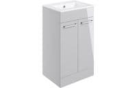 Deltar Light Grey Gloss Furniture Bathroom Suite with Brushed Brass Finishes