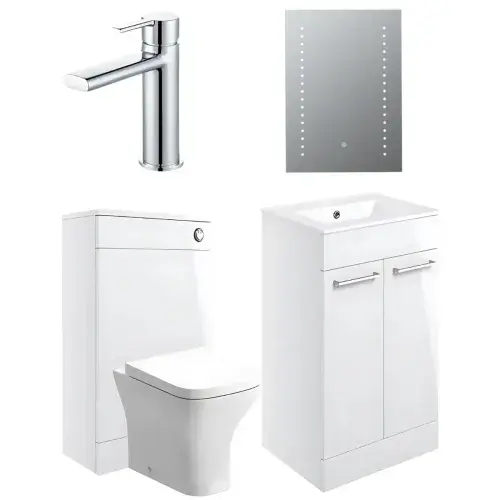 Deltar White Gloss Furniture Bathroom Suite with Chrome Finishes