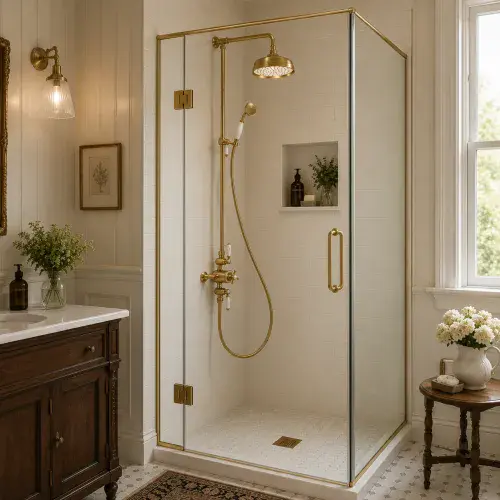 Derwents Traditional Exposed Thermostatic Dual Head Shower Kit – Brushed Brass