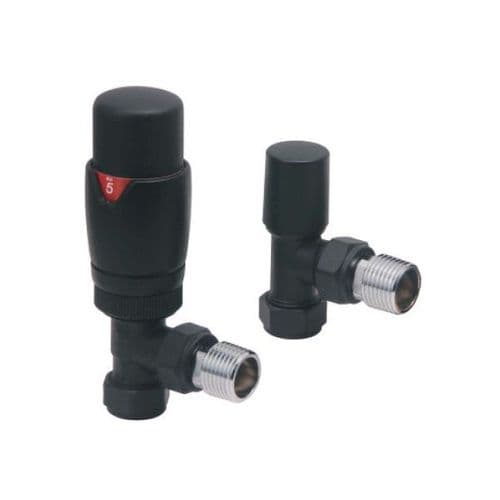 Designer Angled Radiator Valves Pair - Black