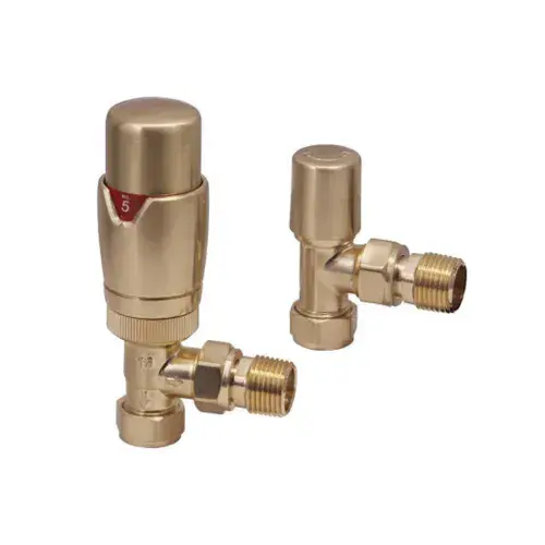 Designer Angled Radiator Valves Pair - Brushed Brass