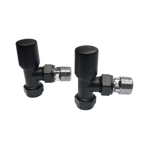 Designer Angled Towel Rail Valves Pair - Black