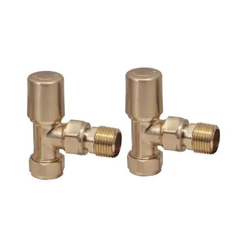 Designer Angled Towel Rail Valves Pair - Brushed Brass