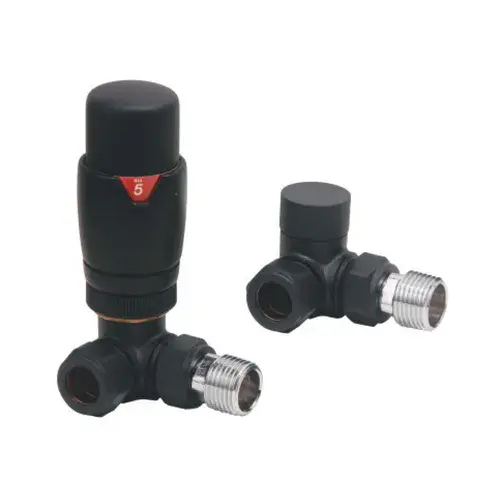 Designer Corner Radiator Valves Pair - Black